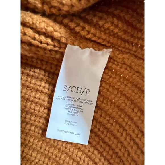 Cabi Womens Size S Gold Shaker Rib Knit Top Cropped Crewneck Step Hemline L/S - Picture 5 of 8